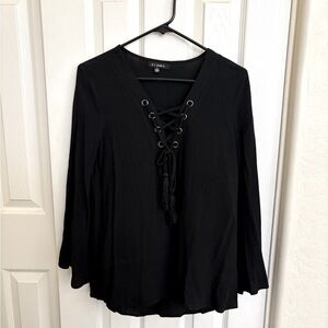 I Joha Boho black Lace-Up Top - small